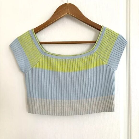 Daily Practice Ribbed Knit Cropped Top Small Blue Green Anthropologie - Picture 3 of 7